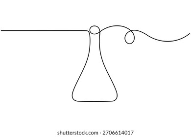 Laboratory glassware continuous one line drawing on white background minimalist scientific experiment outline vector illustration