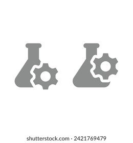 Laboratory glassware and gear vector icon. Flask, test tube and bioengineering symbol.