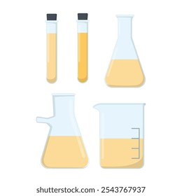 Laboratory glassware icons set. Boiling Flask, Beaker, Flask and test tubes Vector illustration 