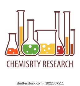 Laboratory glassware instruments multicolor set. Banner with equipment for chemical lab in flat style. Beaker and flask, chemical glass for science lab. Vector illustration