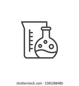 Laboratory glassware line icon. Lab test flasks linear style sign for mobile concept and web design. Chemical Experiment Beakers outline vector icon. Research symbol logo illustration. Vector graphics