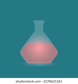 Vasos de laboratorio con líquido interior, ilustración vectorial. Estilo de diseño de glasmorfismo.