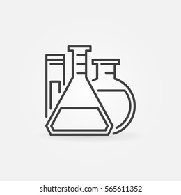 Laboratory glassware outline icon - vector flasks and test tube chemistry concept thin line sign