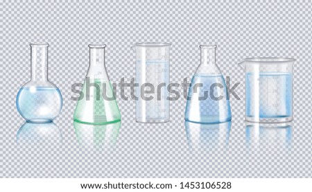 Laboratory glassware realistic set of flask beaker retort on transparent background isolated vector Illustration
