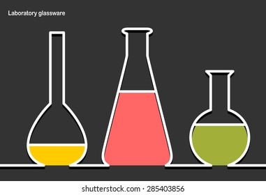 Laboratory glassware and space for text. Flat design.Banners