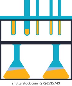 Ilustración vectorial de cristalería de laboratorio y tubos de ensayo para conceptos de Ciencia y química