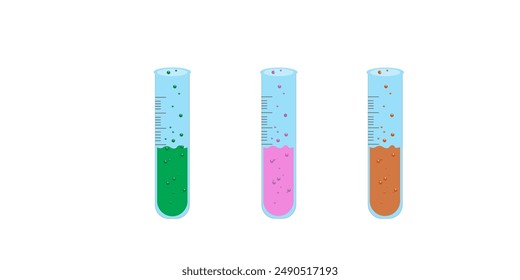 Laboratory glassware. Laboratory test tubes, a vial with a dropper, a measuring cup. Beakers with different reagents.
