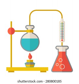 Ein Labor-Glaswaren-Einsatz für Experimente.  Ein zeitgenössischer Stil. Vektorgrafik mit flachem Design, einzelne, weißer Hintergrund. Quadrat-Layout