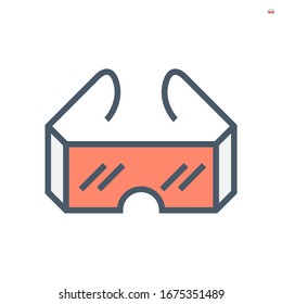 Laboratory goggles or safety glasses vector icon. Eye protection tool or personal protective equipment. To protect or safe eye by glass from hazards, disease, chemical. For scientist, doctor. 64x64 px