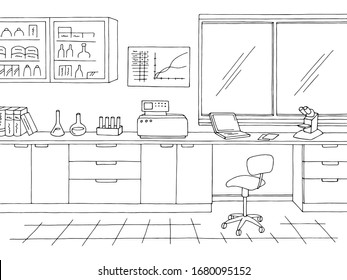 Laboratory graphic black white interior sketch illustration vector