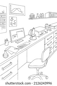 Laboratory graphic black white vertical interior sketch illustration vector 