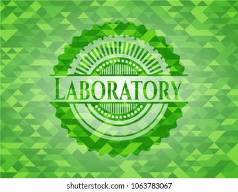 Laboratory green emblem. Mosaic background