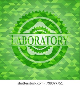 Laboratory green emblem with mosaic background