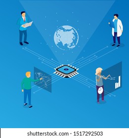 Laboratorio de alta tecnología. Investigación de la realidad virtual. Ilustración del vector