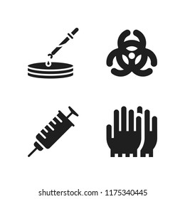 laboratory icon. 4 laboratory vector icons set. gloves, syringe and petri dish icons for web and design about laboratory theme