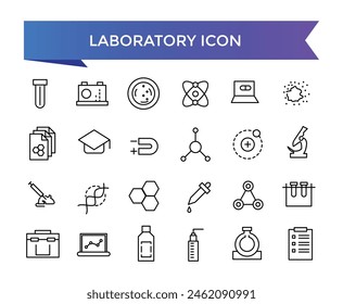 Colección de icono de laboratorio. Relacionado con experimento, tubo de prueba, microscopio, matraz, químico, biología, investigación, laboratorio y más. Conjunto de iconos de vector de línea.