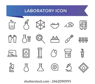 Colección de icono de laboratorio. Relacionado con experimento, tubo de prueba, microscopio, matraz, químico, biología, investigación, laboratorio y más. Conjunto de iconos de vector de línea.