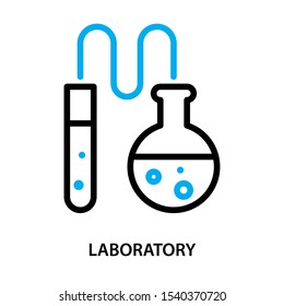 Laboratory icon. Florence flask icon with Test tube. Simple design. Line vector. Isolate on white background.
