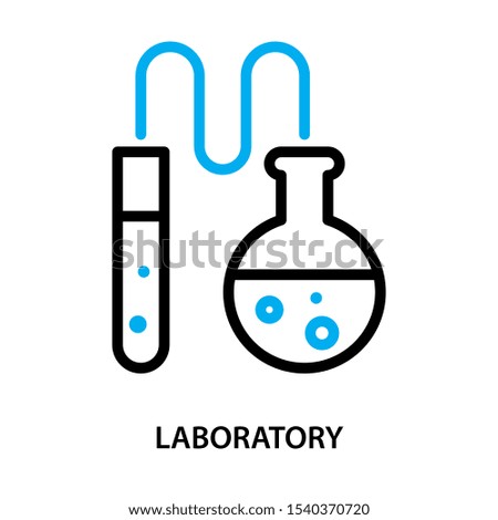 Laboratory icon. Florence flask icon with Test tube. Simple design. Line vector. Isolate on white background.