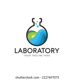 Laboratory icon medical test and chemical with bulbs and bottles colorful concept logo design