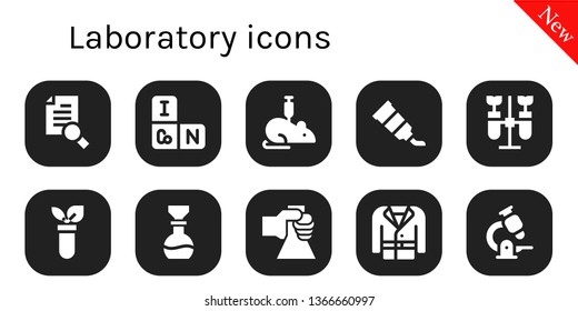 laboratory icon set. 10 filled laboratory icons.  Simple modern icons about  - Research, Periodic table, Rat, Tube, Chemistry, Test tube, Flask, Coat, Microscope