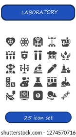  laboratory icon set. 25 filled laboratory icons. Simple modern icons about  - Health, Chemistry, Coat, Dropper, Beaker, Filter, Blood transfusion, Test tubes, Blood donation
