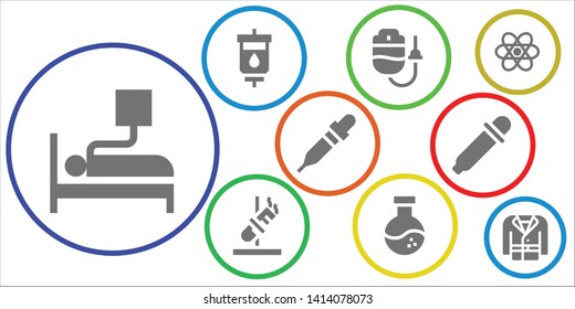 laboratory icon set. 9 filled laboratory icons.  Simple modern icons about  - Blood donation, Blood transfusion, Dropper, Test tube, Flask, Pipette, Eye dropper, Chemistry, Coat
