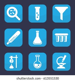 Laboratory icon. set of 9 filled laboratory icons such as thermometer, bacteria, microscope, test tube