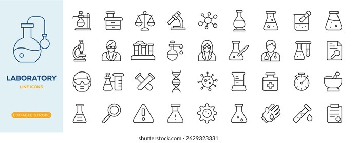 Laboratory icon set collection. Laboratory, research, scientist, experiment, lab, science, chemical, toxic, microscope. Vector Illustration