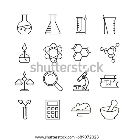 Laboratory icon set. Collection of science thin line icons. 16 high quality outline logo of lab on white background. Pack of symbols for design website, mobile app, printed material, etc.