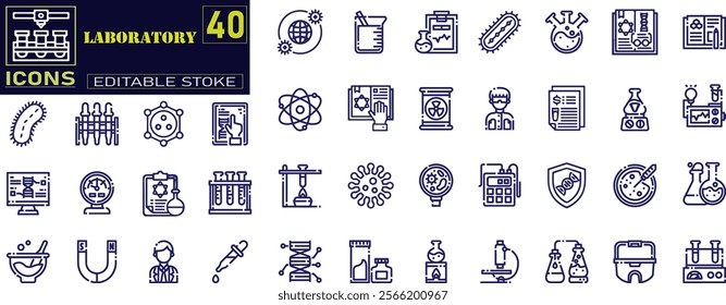 Laboratory icon set. Containing experiment, test tube, microscope, flask, chemical, biology, research icons .