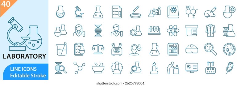 Laboratory icon set. Containing experiment, test tube, microscope, lab and more. Solid vector icons collection.
