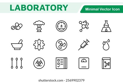 Laboratory Icon Set. A meticulously designed collection of icons for scientific research, experimentation, and research presentations to convey professionalism and innovation.