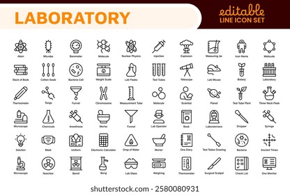 Laboratory Icon Set. A meticulously designed collection of icons for scientific research, experimentation, and research presentations to convey professionalism and innovation.