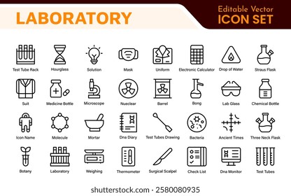 Laboratory Icon Set. A meticulously designed collection of icons for scientific research, experimentation, and research presentations to convey professionalism and innovation.