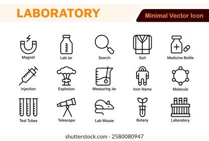 Laboratory Icon Set. A meticulously designed collection of icons for scientific research, experimentation, and research presentations to convey professionalism and innovation.