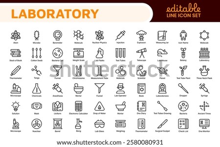 Laboratory Icon Set. A meticulously designed collection of icons for scientific research, experimentation, and research presentations to convey professionalism and innovation.