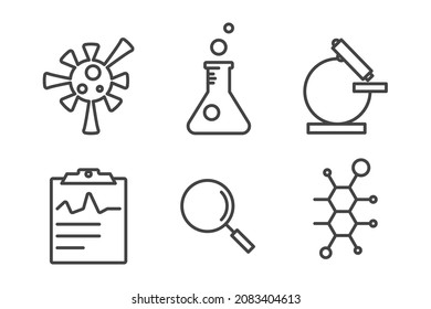 Laborsymbol-Set. Umrisse dünne Illustration. Einzeln auf weißem Hintergrund. 