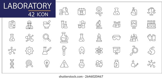Laboratory icon set. Set of science related line icons. Containing biology, laboratory, experiment, scientist, research, physics, chemistry and more icons. Vector