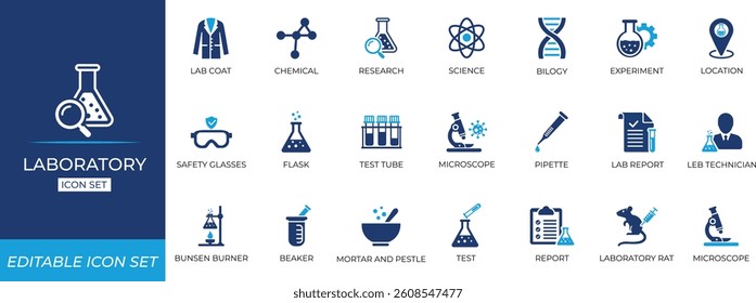 Laboratory icon set. Solid editable icon collection.