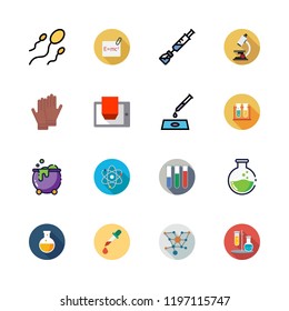laboratory icon set. vector set about microscope, sperm, d display and gloves icons set.
