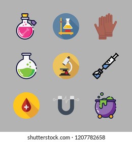 laboratory icon set. vector set about cauldron, flask, poison and gloves icons set.