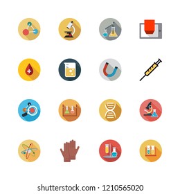 laboratory icon set. vector set about d display, flask, microscope and molecule icons set.