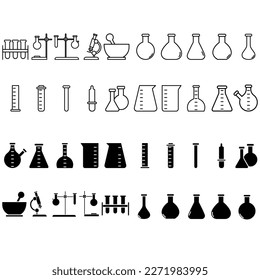 Juego de vectores de iconos de laboratorio. analiza el colectivo de signos de ilustración. símbolo del tubo de ensayo. logotipo de química.