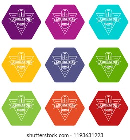 Laboratory icons 9 set coloful isolated on white for web