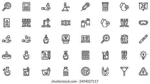 Laboratory Icons collection is a vector illustration with editable stroke, offering versatility and customization. Perfect for various design needs, it includes high-quality graphics.