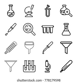 Laboratory icons. set of 16 editable outline laboratory icons such as thermometer, filter, microscope, pipette, bacteria, test tube, heart test tube