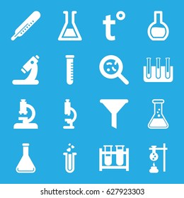 Laboratory icons set. set of 16 laboratory filled icons such as thermometer, test tube, microscope, bacteria, heart test tube, temperature