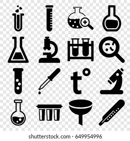 Laboratory icons set. set of 16 laboratory filled icons such as thermometer, test tube, pipette, microscope, bacteria, heart test tube, test tube search, filter