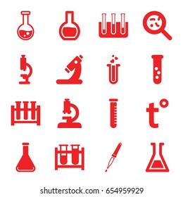 Laboratory icons set. set of 16 laboratory filled icons such as test tube, microscope, bacteria, heart test tube, pipette